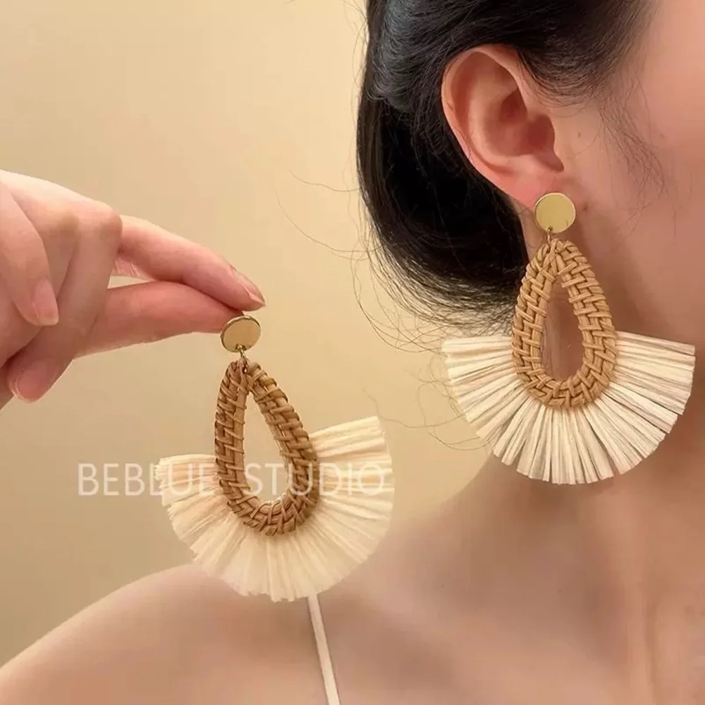 4/$15 Elegant Tan and White Woven Earrings